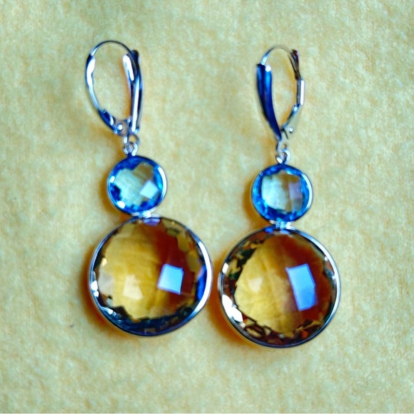 Ross-Simons 20.00 ct. tw Citrine and 4.00 ct. tw Sky Blue Topaz Drop Earrings - Picture 2 of 5